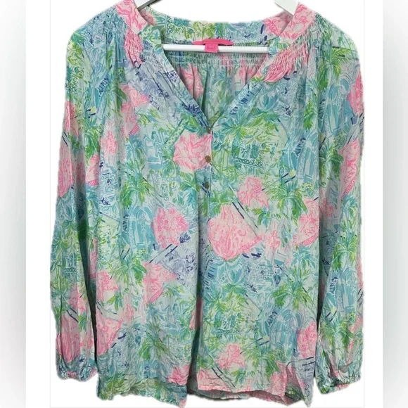 Lilly Pulitzer Elsa Blouse Size Medium in Bohemian Queen Print - Picture 3 of 6